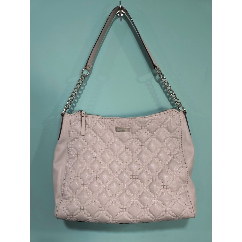 Kate Spade New York Quilted Leather Shoulder Bag Beige Chain Strap